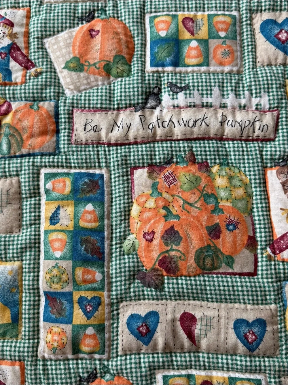 Handmade Pumpkin Quilt Throw 42x36 Cottage Fall Farmhouse Decor